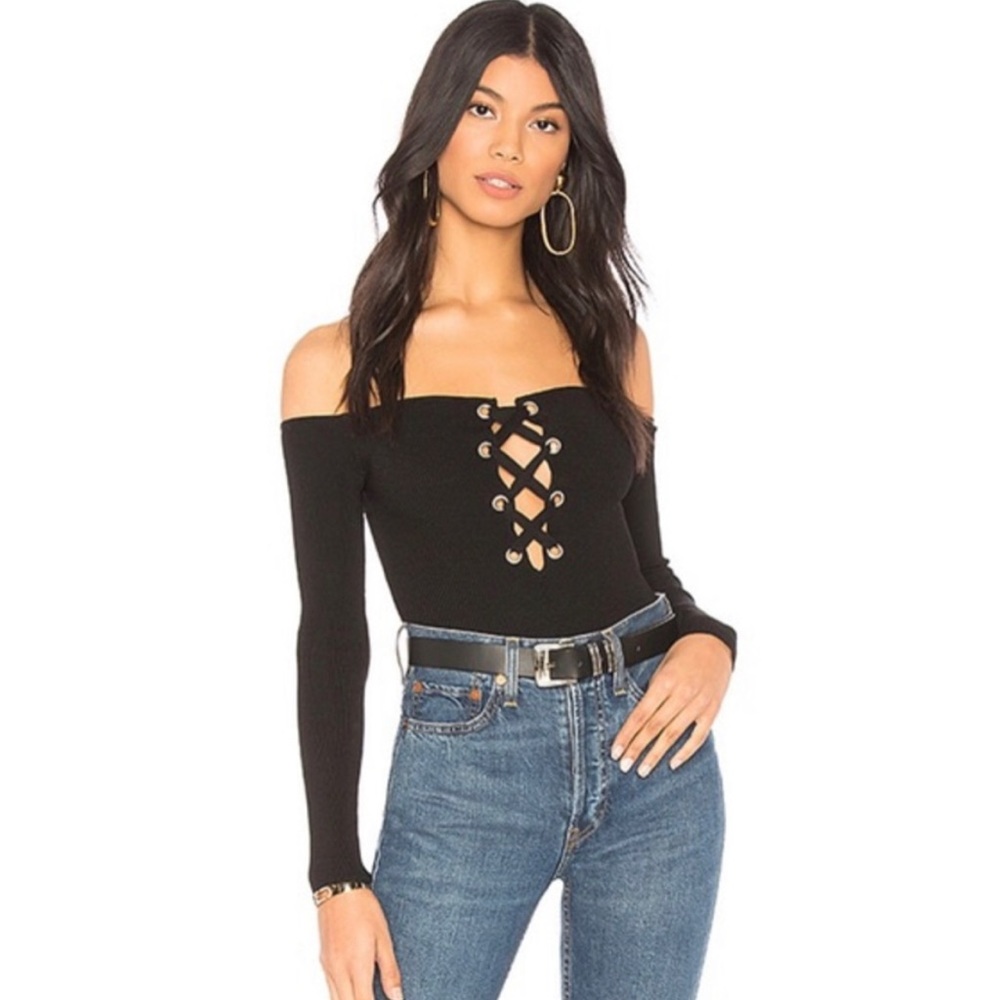 Revolve X Chrissy Teigen Criss Cross Bodysuit Size Small  (stretchy material)